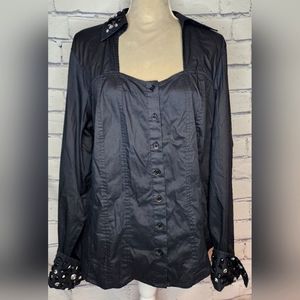 Lane Bryant, size 18/20, Black button long sleeve top, jewels on collar & wrists